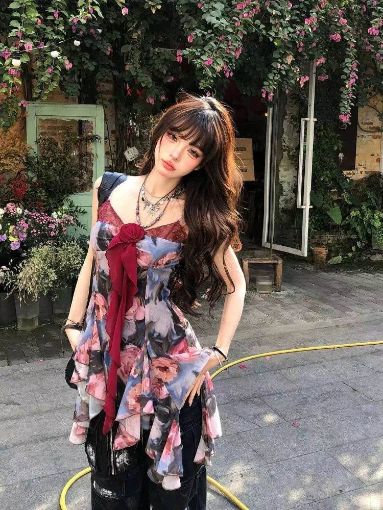 Sexy Gyaru Halter Top – Sweet Print Slim Fit Summer Crop - Stylemein