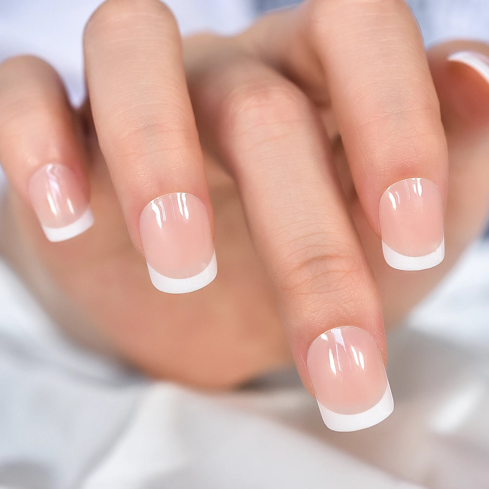 Glitter French Fake Nails – 24pcs Wearable UV False Nail Set