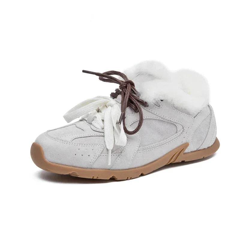 Retro German Trainers: Women's Genuine Leather Sneakers with Fur Trim - Stylemein