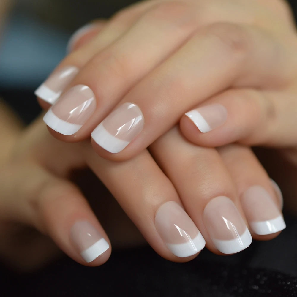 Glitter French Fake Nails – 24pcs Wearable UV False Nail Set