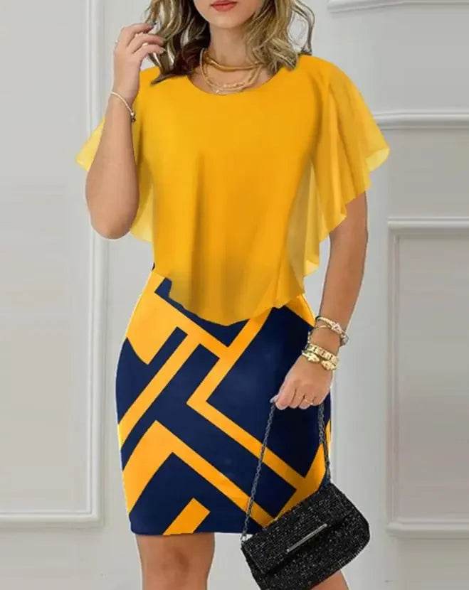 Chic Geometric Print Mini Dress: Summer's Elegant Short Sleeve Casual Delight - Stylemein
