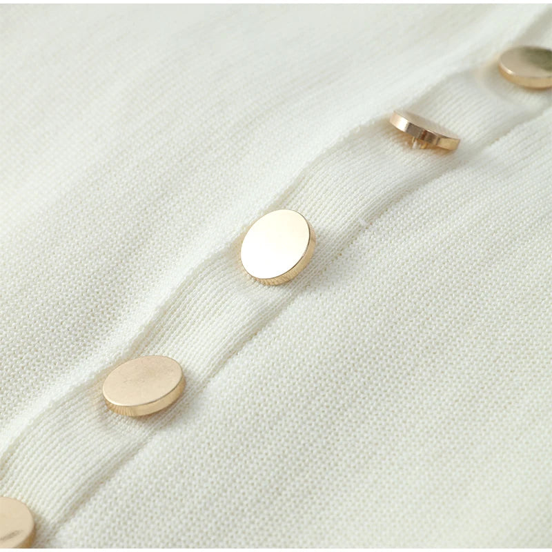 Women’s Knitted Long Dress – Elegant Sleeveless Button Bodycon