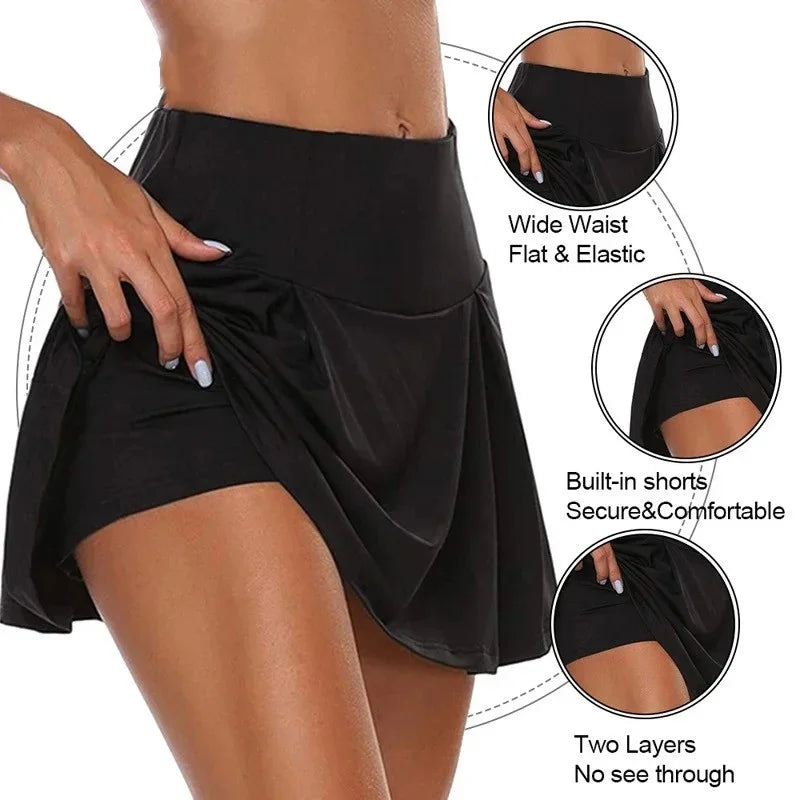 Women’s Quick-Dry Sports Skort – Solid Color Running & Yoga Skirt with Built-In Shorts