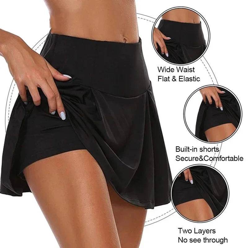 Stylemein - Women’s Quick-Dry Sports Skort – Solid Color Running & Yoga Skirt with Built-In Shorts