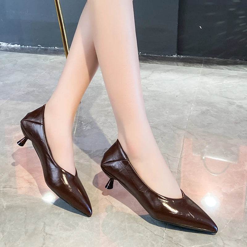 4cm Thin Heels – Embossed Upper Classic Pumps for Wedding, Office & Party, Size 45 Plus Size - Stylemein