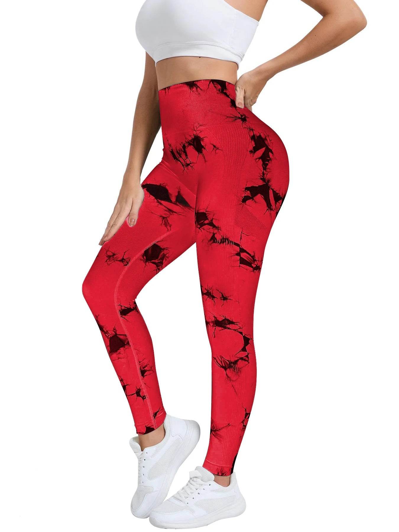 Peach Tie-Dye High Waist Seamless Yoga Pants for Women - Stylemein