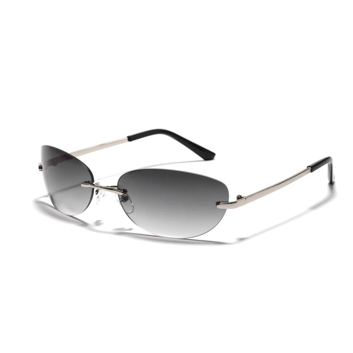 Stylemein - Oval Rimless Y2K Sunglasses for Women – Retro Futuristic Spice Girl Style Eyewear