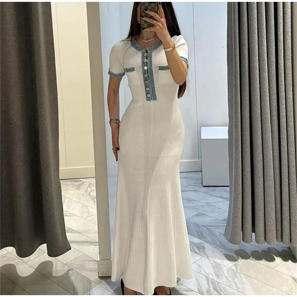 Elegant Women’s Knit Maxi Dress – Chic Bodycon Office Wear
