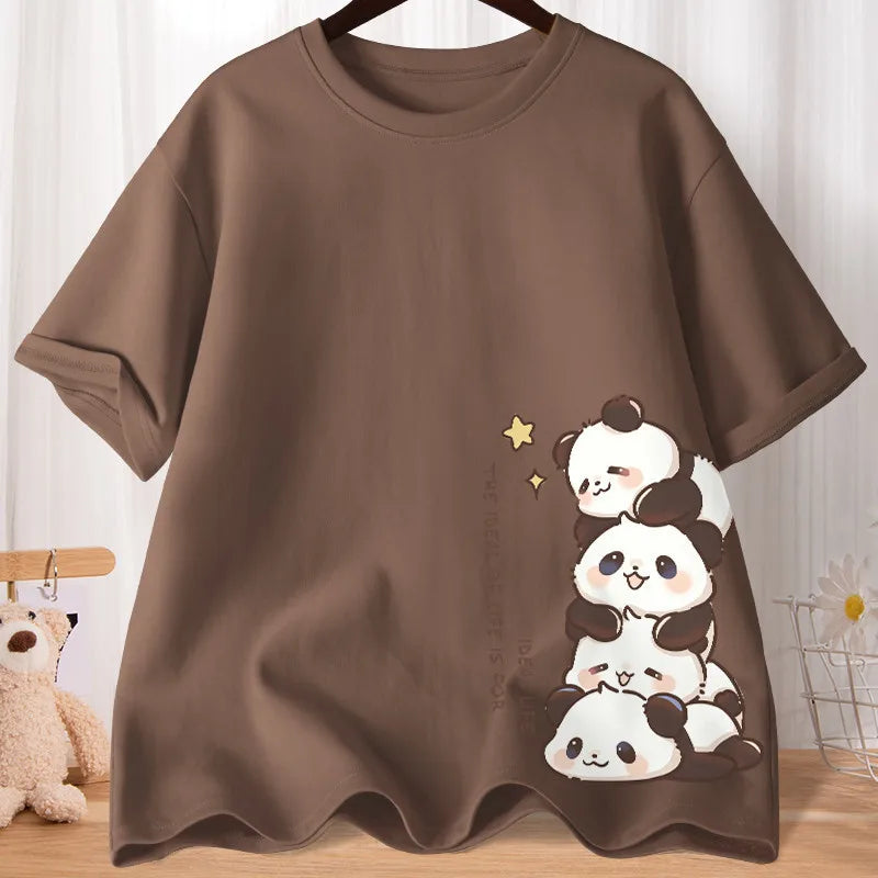 Women’s Oversized Panda Print T-Shirt – Cute Summer Casual Top