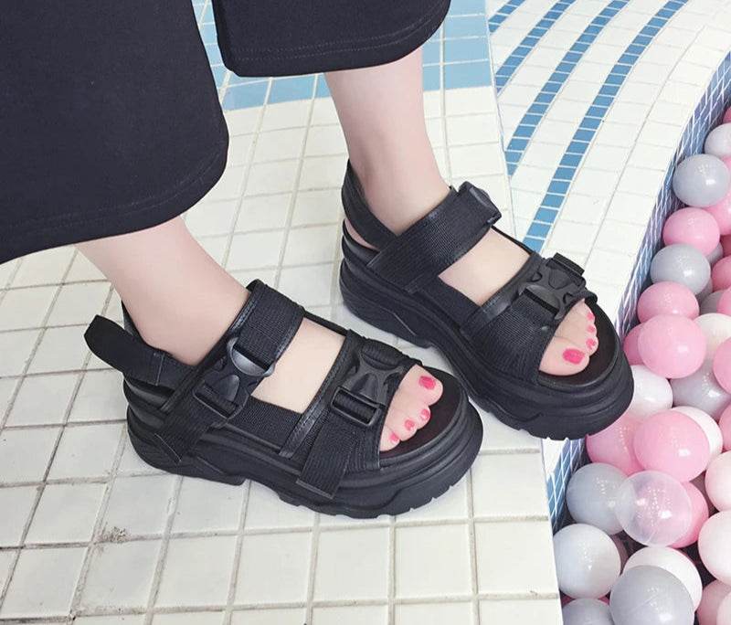 Platform Wedge Canvas Sandals – Thick Sole, Buckle Strap, Summer Comfort