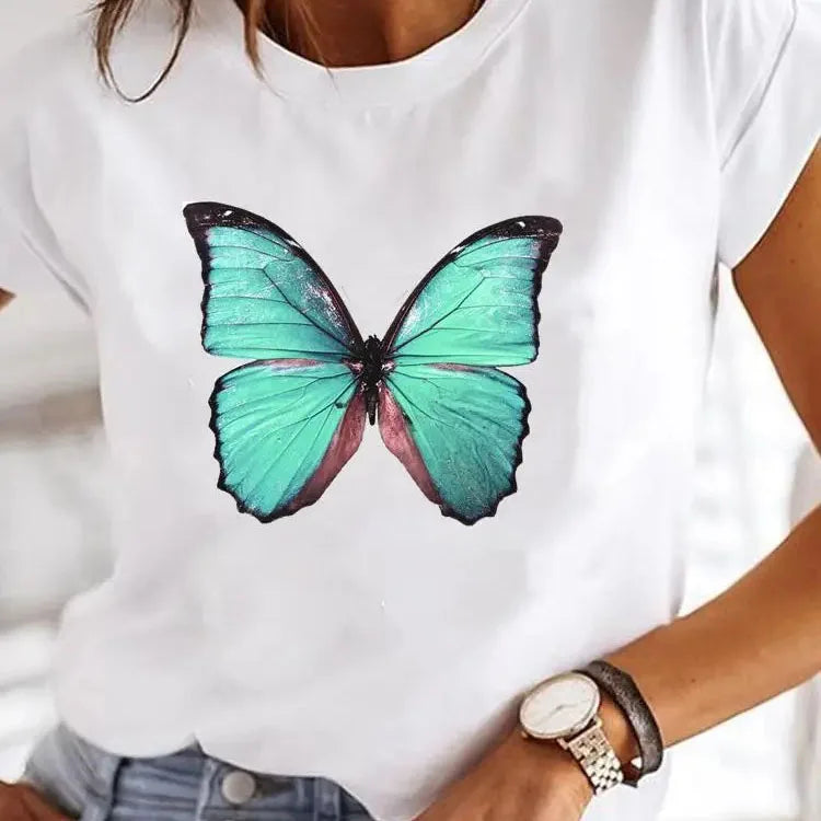 Love Heart Print Summer T-Shirt – O-Neck Y2K 90s Casual Top