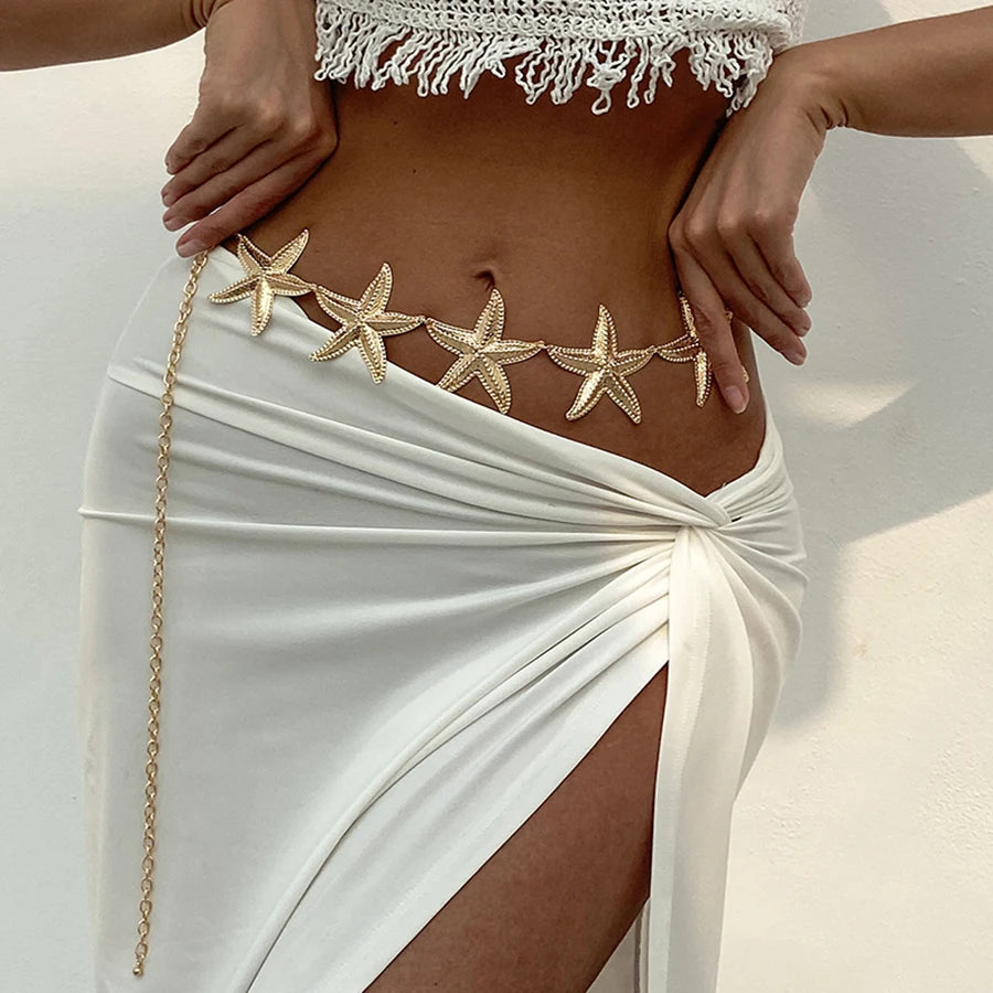 Gold Starfish Waist Chain – Summer Beach Body Jewelry for Women