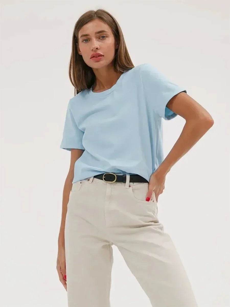 100% Cotton Women’s T-Shirt – Loose Fit Summer Basic Tee - Stylemein