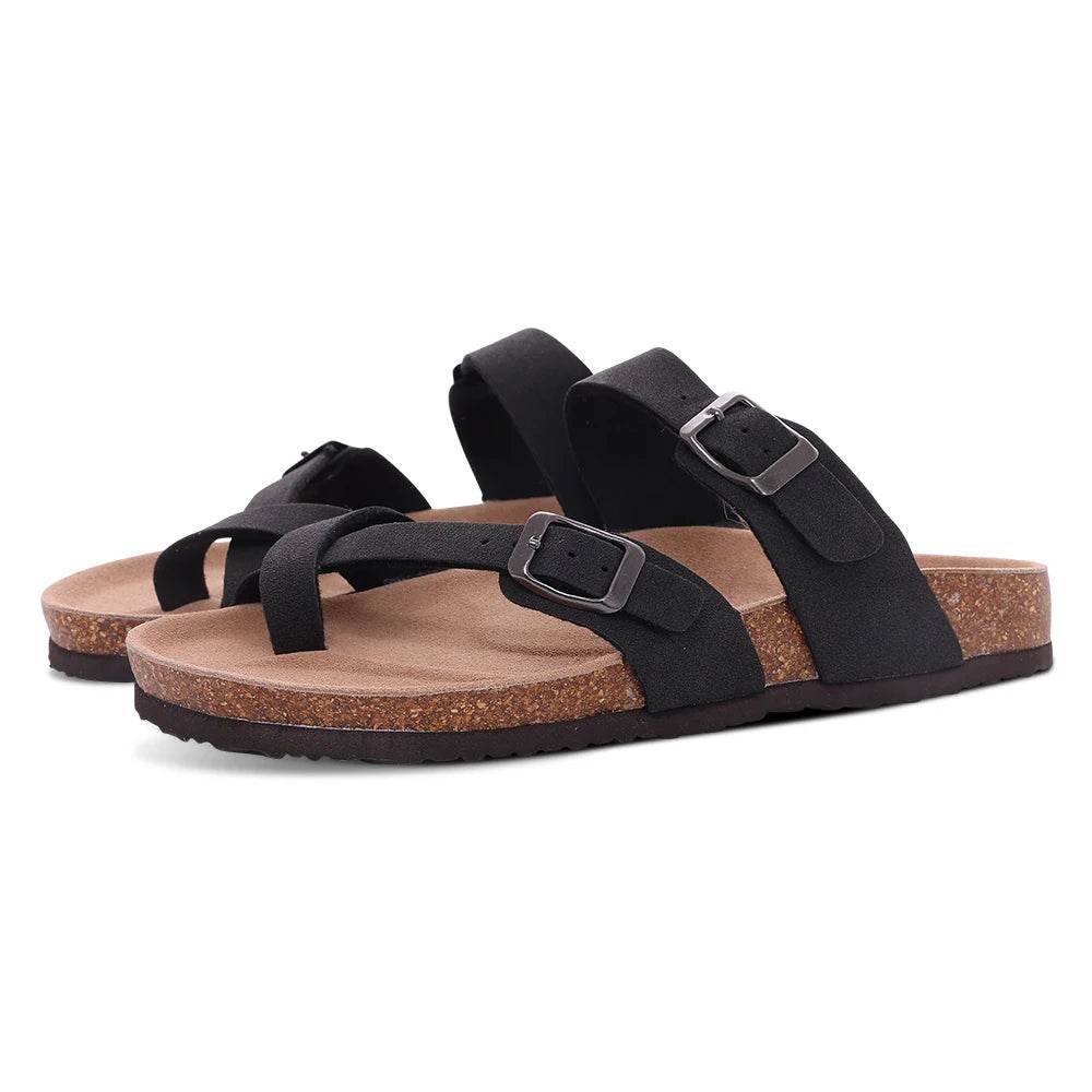Unisex Classic Cork Sandals – Soft Thick Sole Open-Toe Flat Slippers for Summer & Home - Stylemein