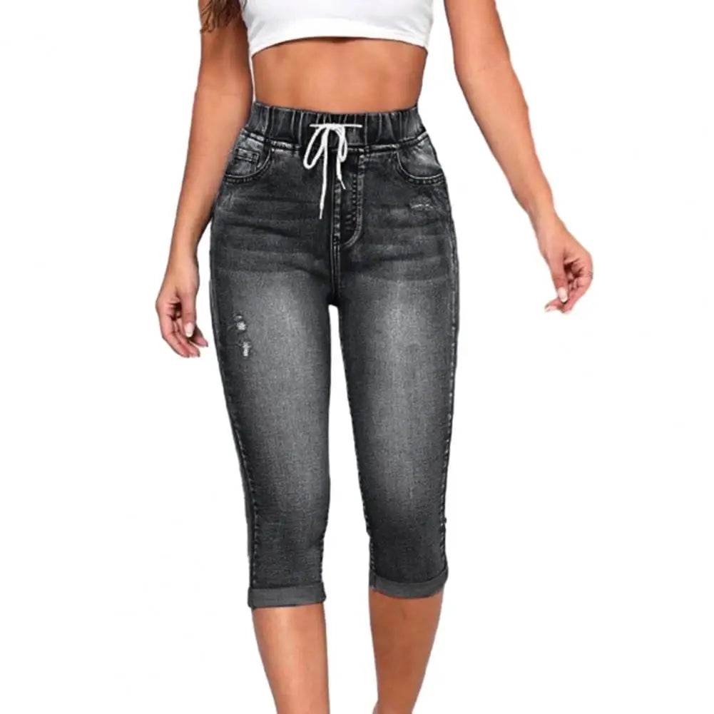 High Waist Calf-Length Jeans – Slim Fit Elastic Denim for Women - Stylemein