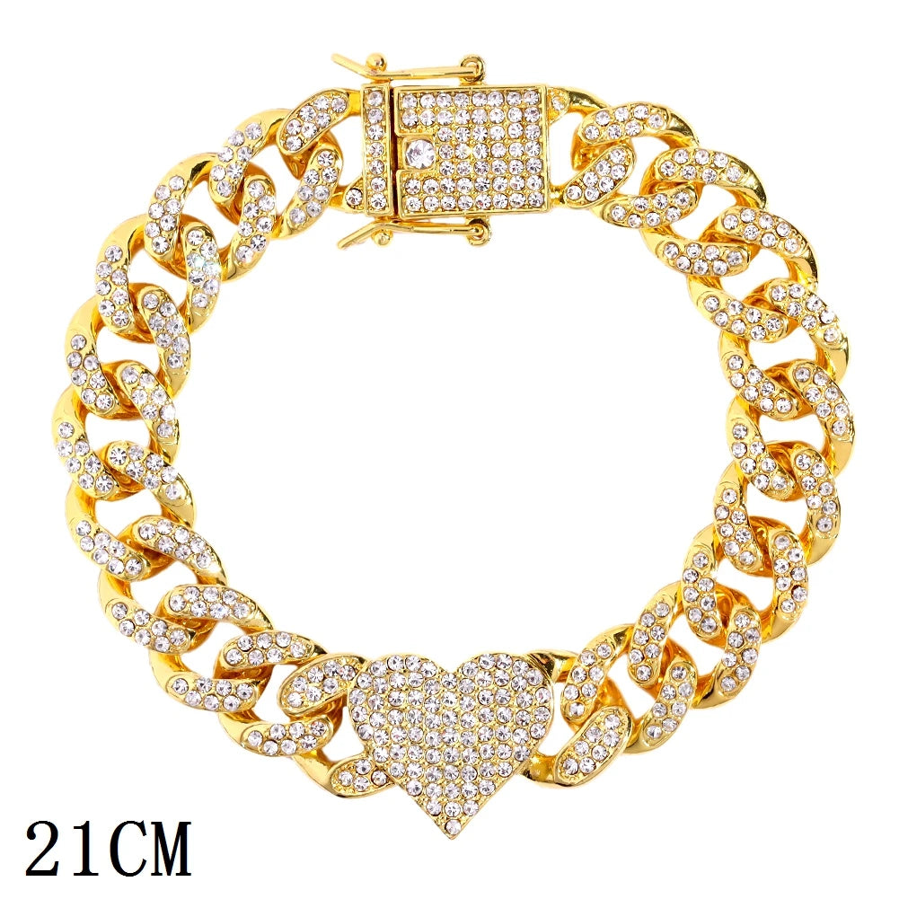 12mm Iced Out Cuban Link Chain Bracelet Gold Silver for Men & Women