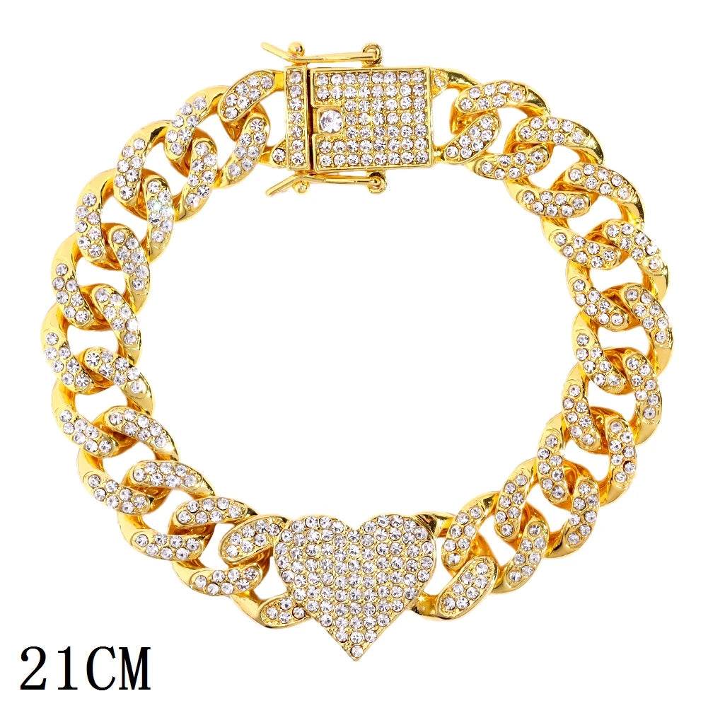 Stylemein - 12mm Iced Out Cuban Link Chain Bracelet Gold Silver for Men & Women