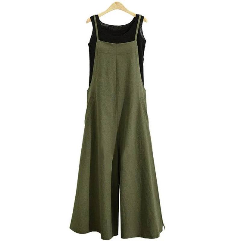 Stylemein - Summer Cotton Linen Jumpsuit – Loose Wide Leg Overalls with Adjustable Straps