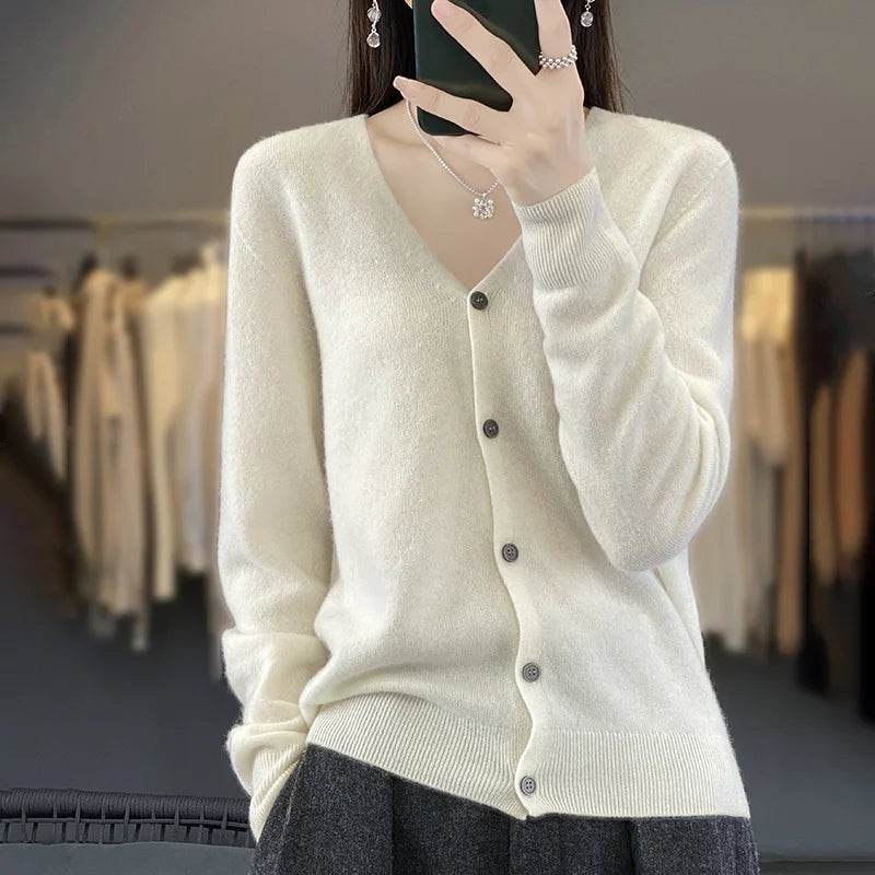 Wool Cardigan – Soft Cashmere O-Neck Sweater - Stylemein