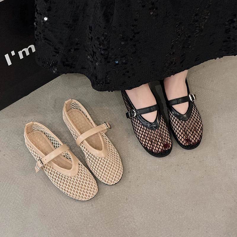 Breathable Hollow Ballet – Women’s Round Toe Mary Jane Sandals for Casual Comfort - Stylemein