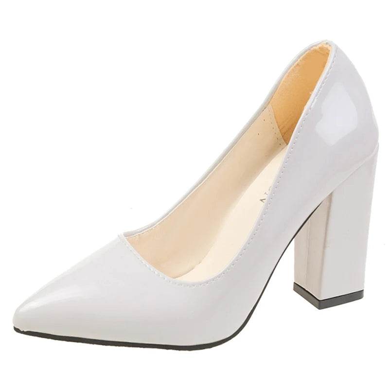 10cm Square Heels – Patent Leather Pumps for Wedding, Party & Office Wear - Stylemein