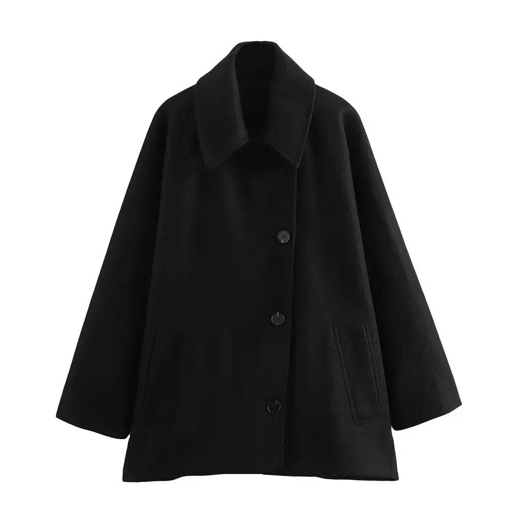 Chic Polo Neck Short Blended Coat: Winter's Essential Cloak Sleeve Top - Stylemein