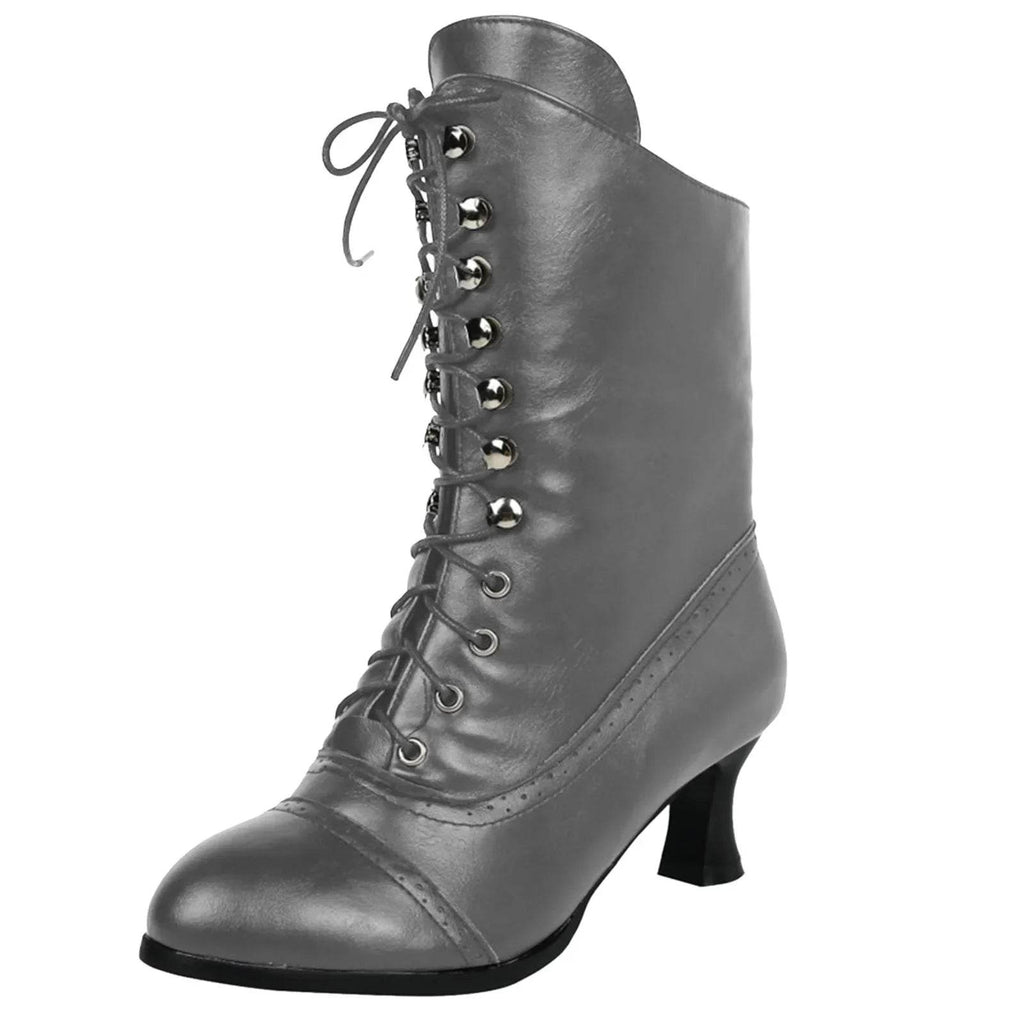 Retro Victorian Lace-Up Ankle Boots – Women’s PU Leather Streetwear Booties - Stylemein
