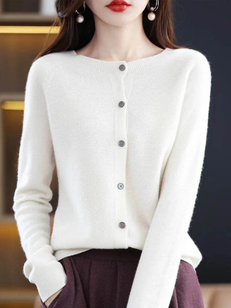 Merino Wool Cardigan – Soft Cashmere O-Neck Sweater - Stylemein