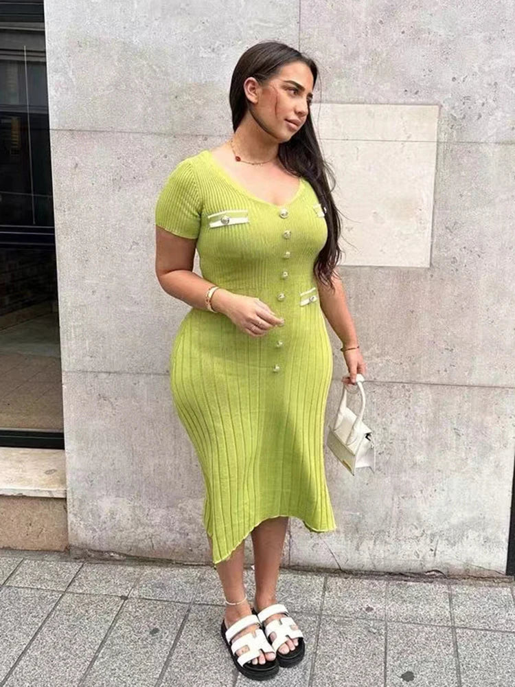 Elegant Knitted Long Dress for Women – Office & Party Wear