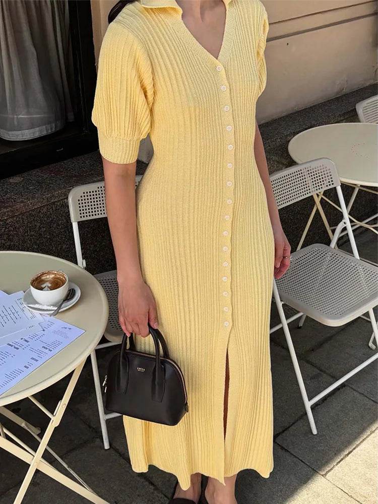 Women’s Knit Maxi Dress – Slit Long Cardigan Patchwork Dress - Stylemein