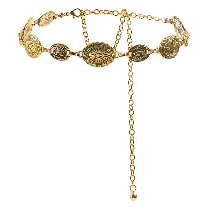 Vintage Circle Carved Metal Waist Chain: Retro Decorative Belt for Women - Stylemein