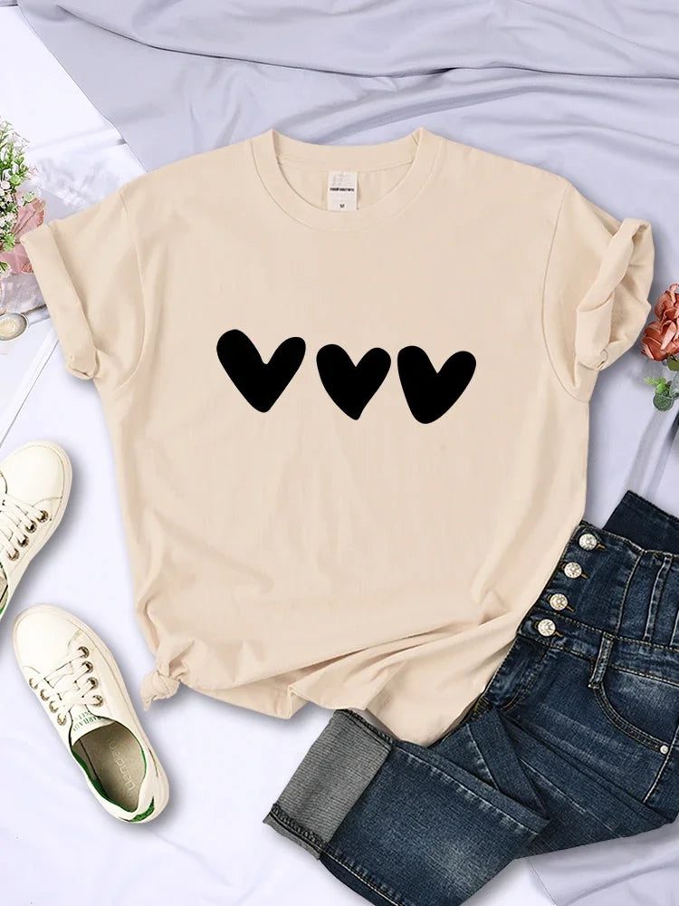 Black Heart Print T-Shirt – Casual Soft Streetwear Short Sleeve Top