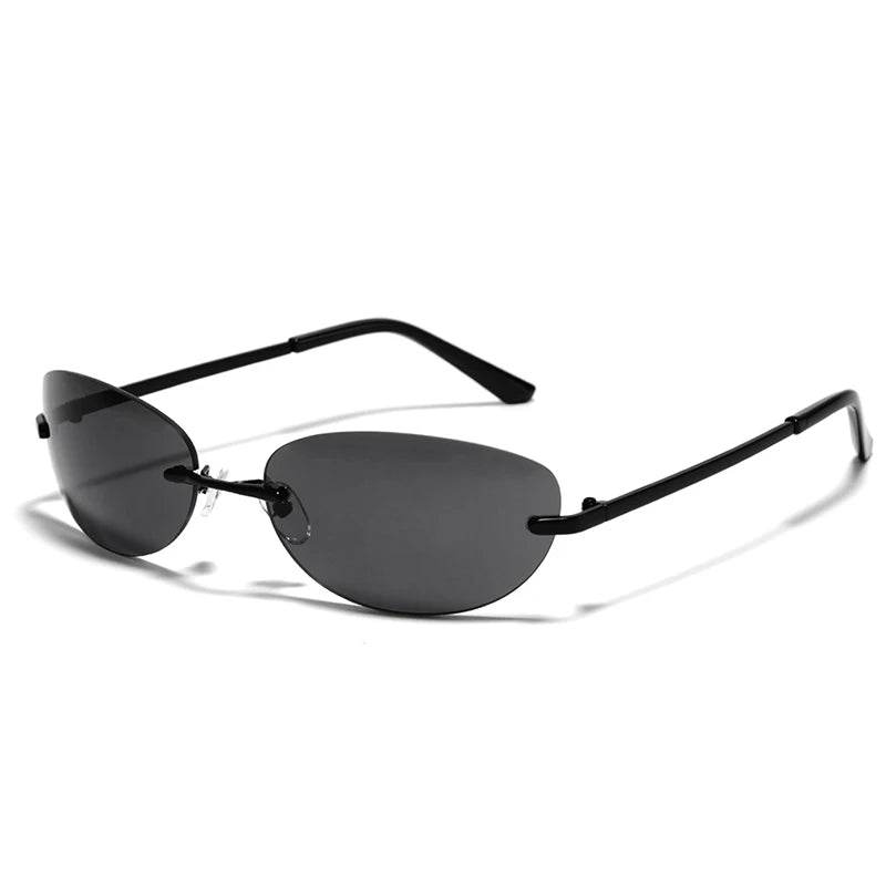 Stylemein - Oval Rimless Y2K Sunglasses for Women – Retro Futuristic Spice Girl Style Eyewear