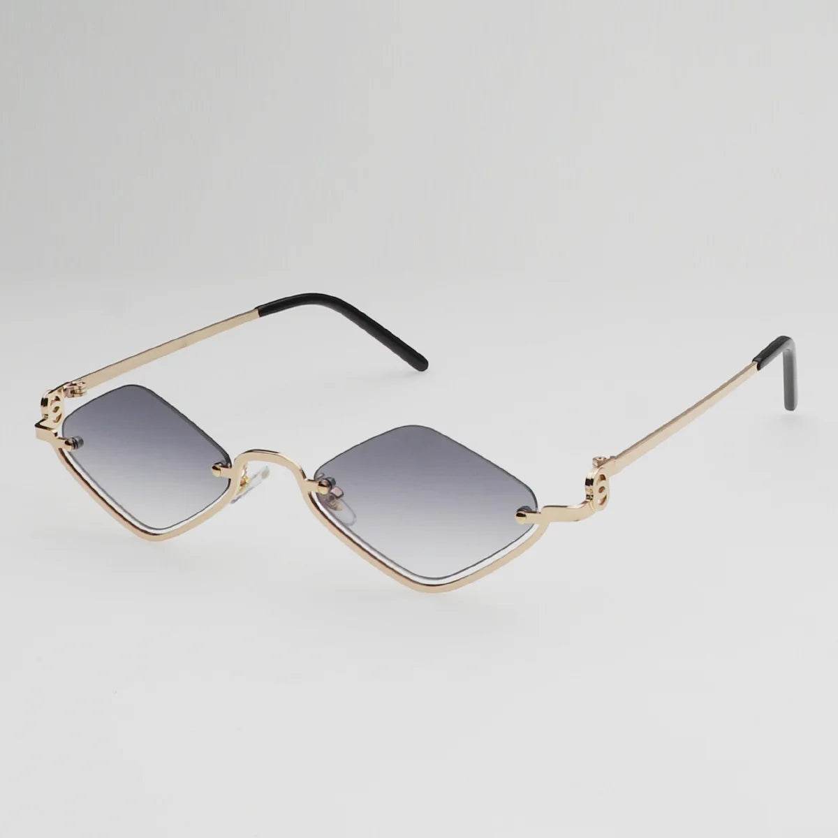 Stylemein - Small Polygonal Sunglasses for Women – Vintage Metal Half Frame Cat Eye Shades