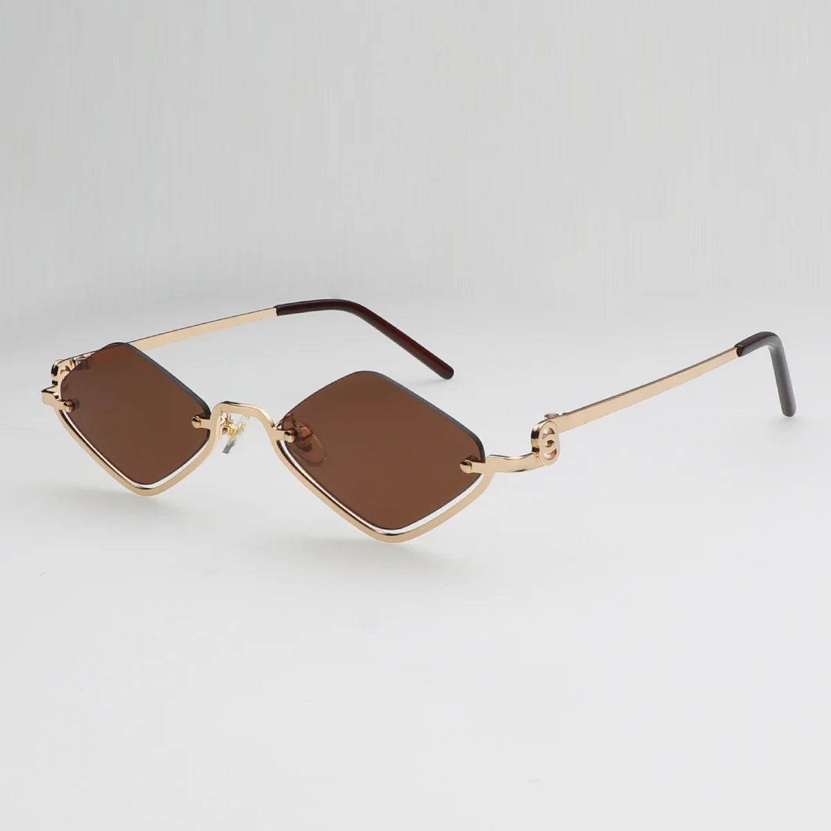 Stylemein - Small Polygonal Sunglasses for Women – Vintage Metal Half Frame Cat Eye Shades
