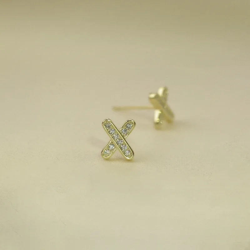925 Sterling Silver Four-Pointed Star Earrings – 14k Gold Plated Crystal Studs