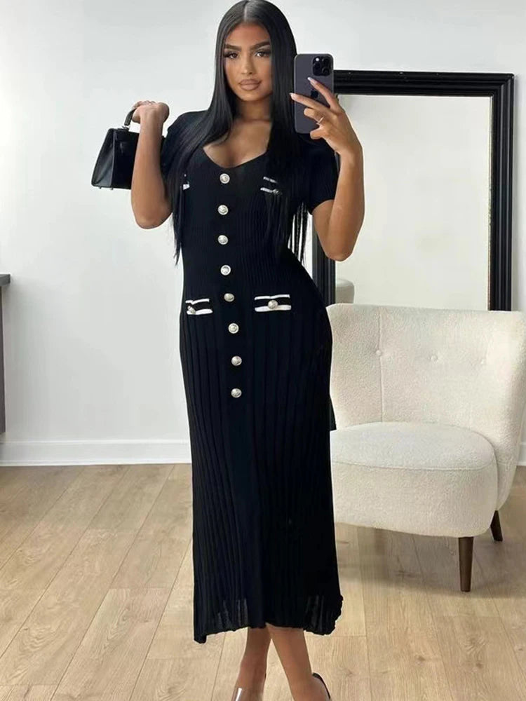 Elegant Knitted Long Dress for Women – Office & Party Wear