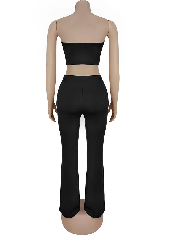Metal Ring Two-Piece Set – Crop Top & Wide Leg Pants for Women