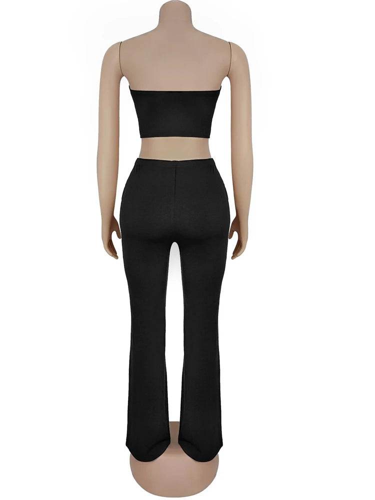Stylemein - Metal Ring Two-Piece Set – Crop Top & Wide Leg Pants for Women