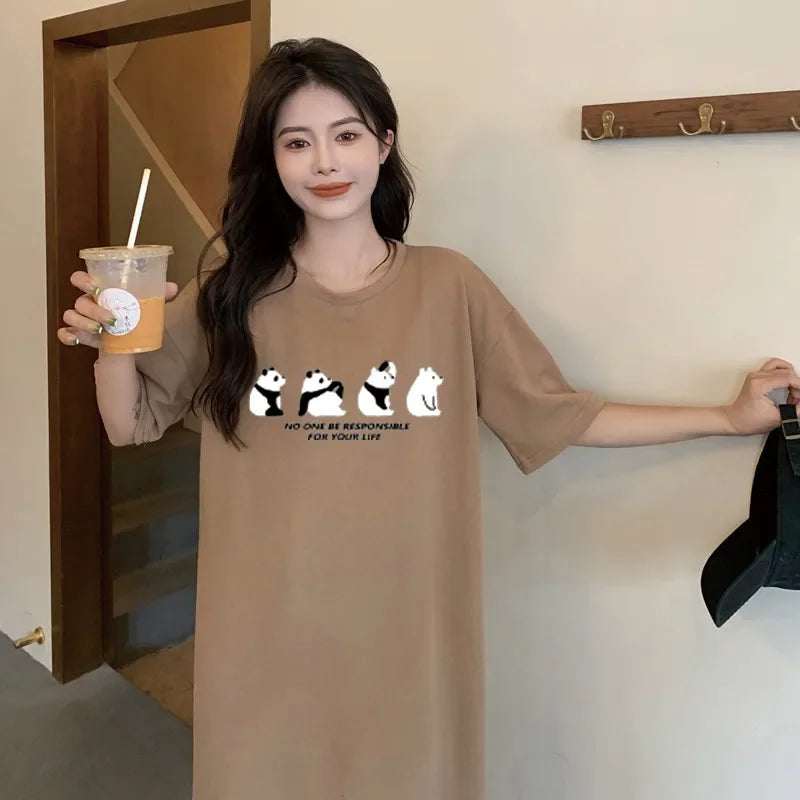 Women’s Oversized Panda Print Dress – Cute Summer Casual Homewear