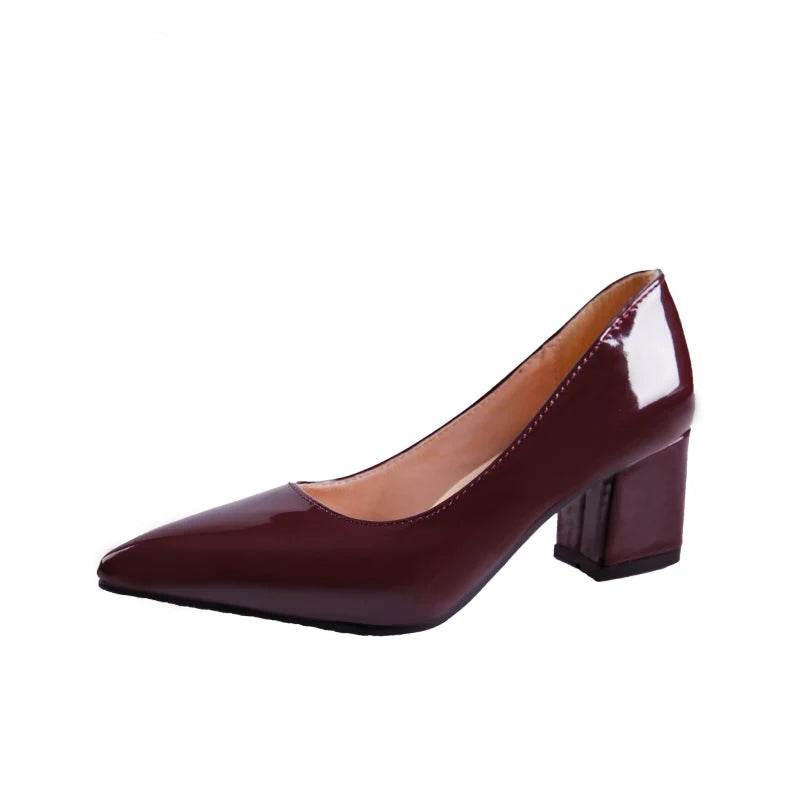5cm Red Leather Pumps – Square Heel Pointed Toe Dress Shoes, Size 30–50, Classic Party & Office Style - Stylemein