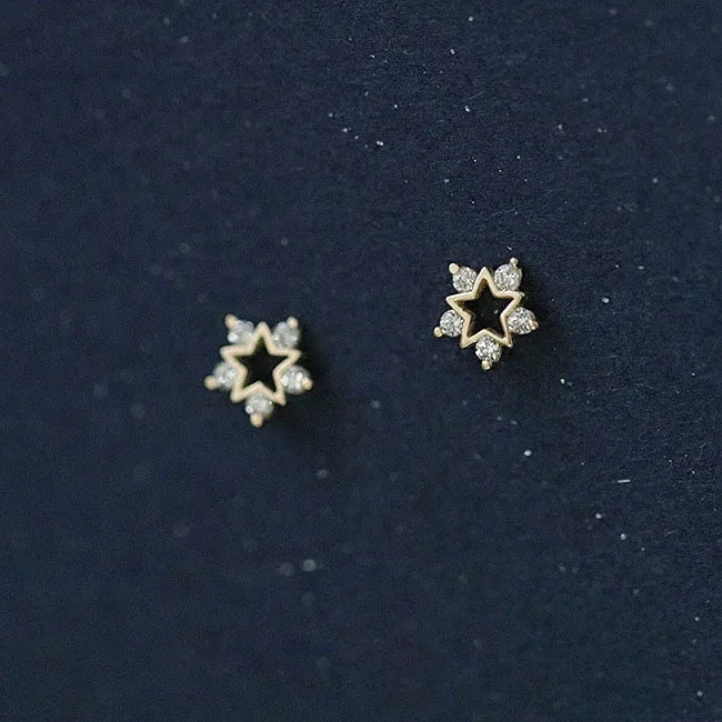 925 Sterling Silver Four-Pointed Star Earrings – 14k Gold Plated Crystal Studs
