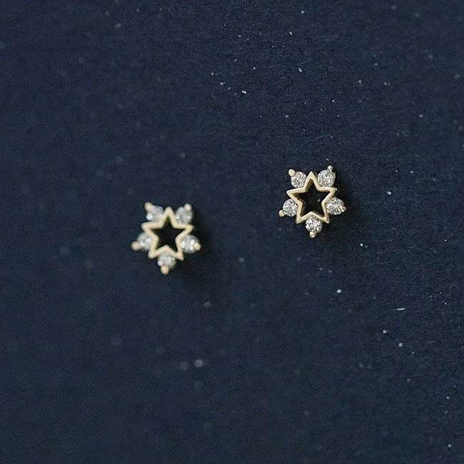 Stylemein - 925 Sterling Silver Four-Pointed Star Earrings – 14k Gold Plated Crystal Studs