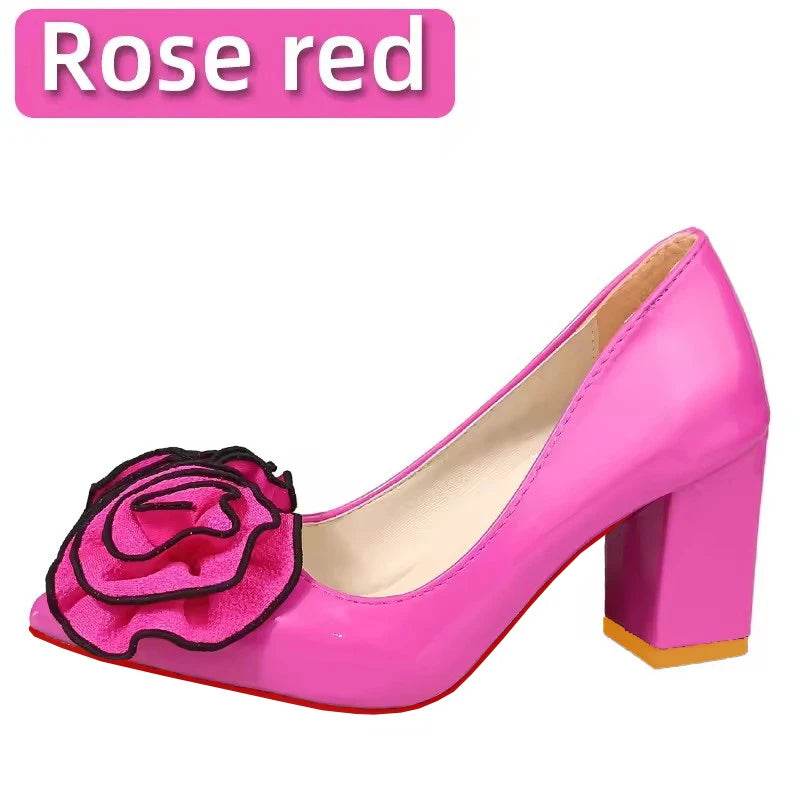 7cm Square Heels – Orange Rose Flower Pumps, Pointed Toe Dress Shoes, Size 30–50 - Stylemein