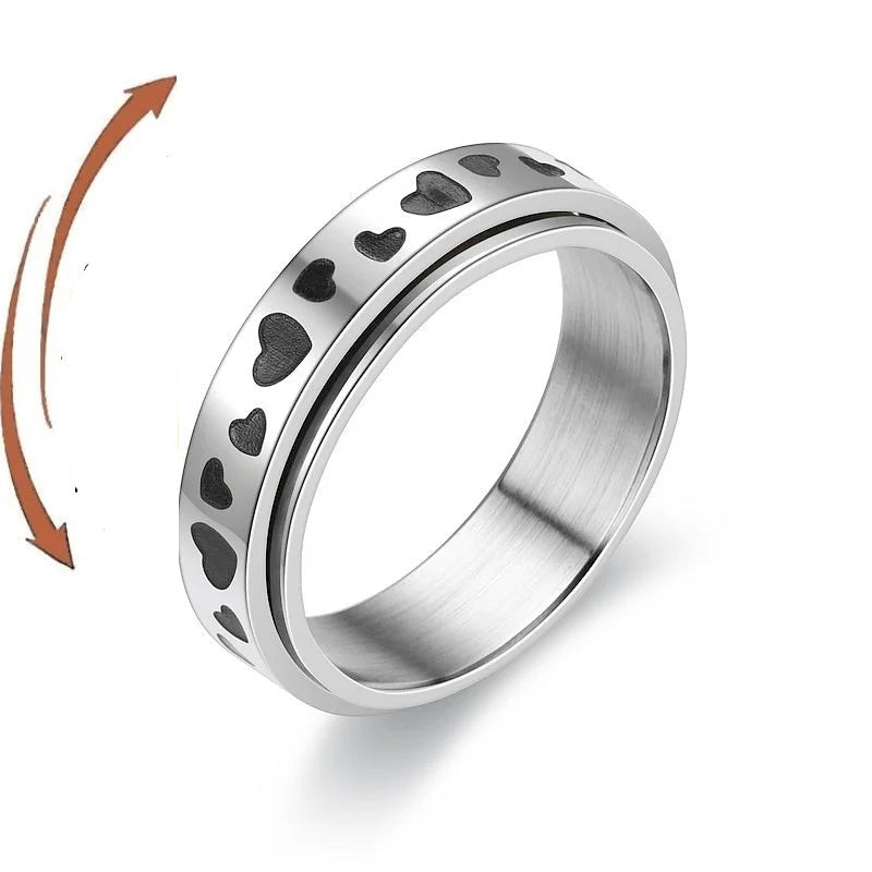 Anti-Stress Fidget Spinner Couple Rings – Rotating Stainless Steel Band for Lovers