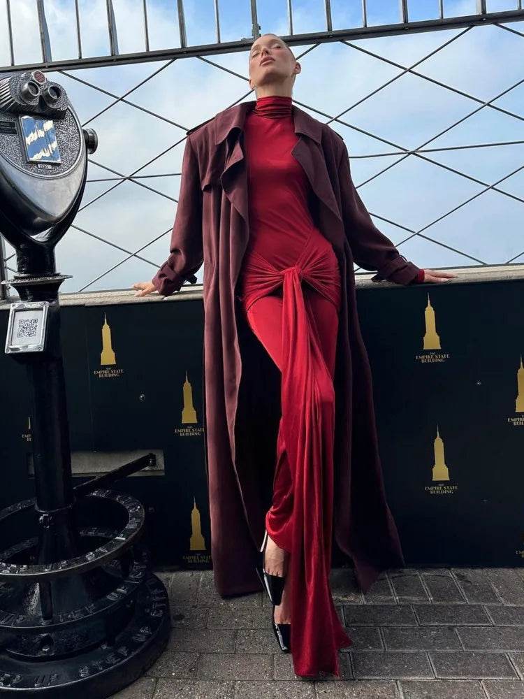 High Neck Long Sleeve Bodycon Maxi Dress for Women - Stylemein