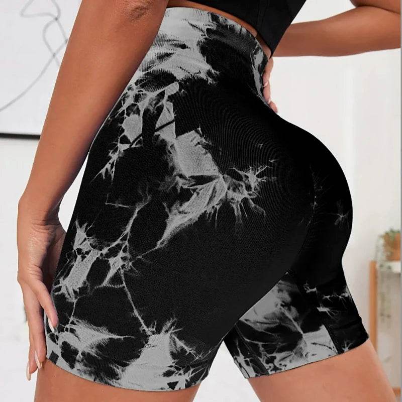 Seamless Tie-Dye 3-Piece Fitness Set – High Waist Hip-Lifting Yoga Shorts - Stylemein