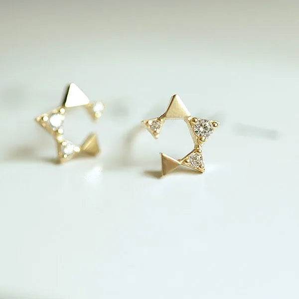 Stylemein - 925 Sterling Silver Four-Pointed Star Earrings – 14k Gold Plated Crystal Studs