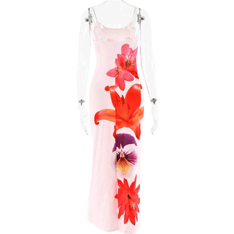 Sexy Floral Print Sleeveless Backless Bodycon Maxi Dress for Women | Elegant Club & Party Outfit - Stylemein