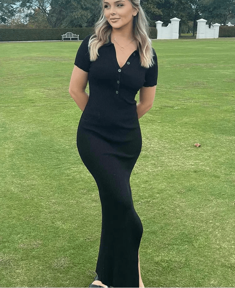 Elegant Button Maxi Dress – Office-Ready Short Sleeve Slit Dress for Women - Stylemein